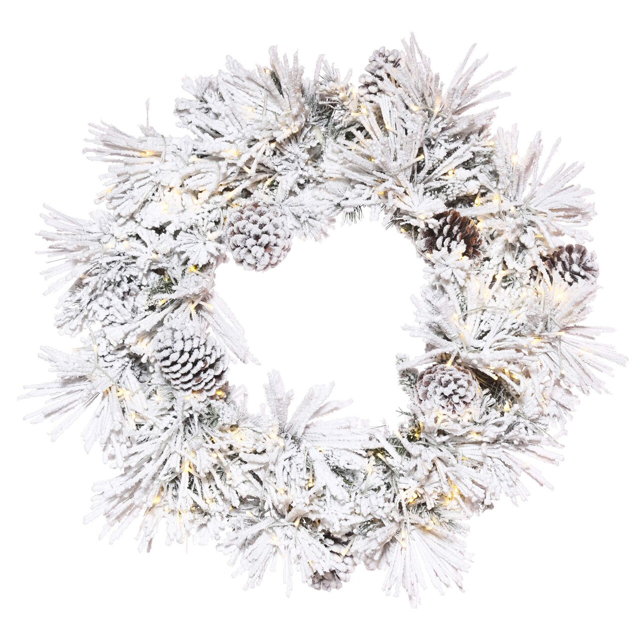 Vickerman 24" Flocked Atka Pine Wreath 3mm 150WW - K171225LED